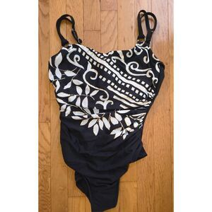 Miraclesuit Black and White Botanical-Print One-Piece Swimsuit